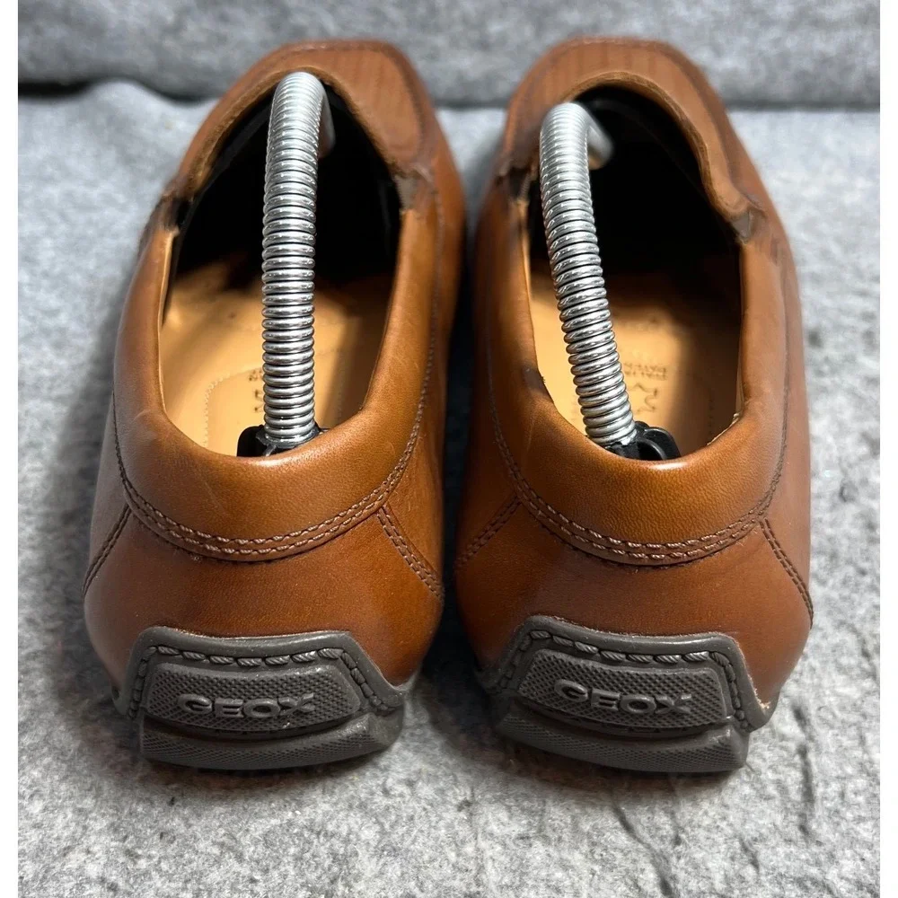 Geox Respira Mens Brown Leather Woven Vamp Driving Loafers Shoes Size 43